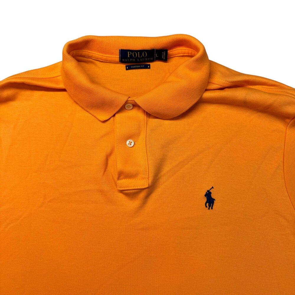 Polo Ralph Lauren Polo Shirt Men's Large Orange Short Sleeve Pony Custom Fit Top - Picture 5 of 11